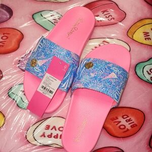 New Lilly Pulitzer Boca Blue Its A Sailabration Show Cabana Slide Sandal Size 8